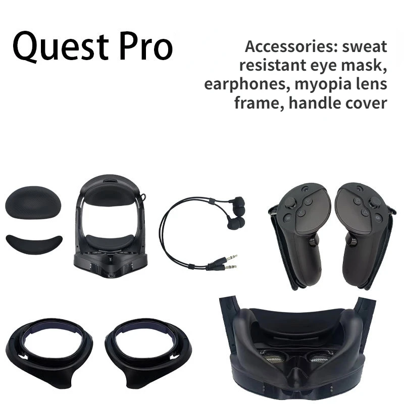 Quest Pro VR Accessory Anti Sweat Eye Mask, Earphones, Nearsightedness Glasses, Anti Drop and Anti Slip Handle Sleeve