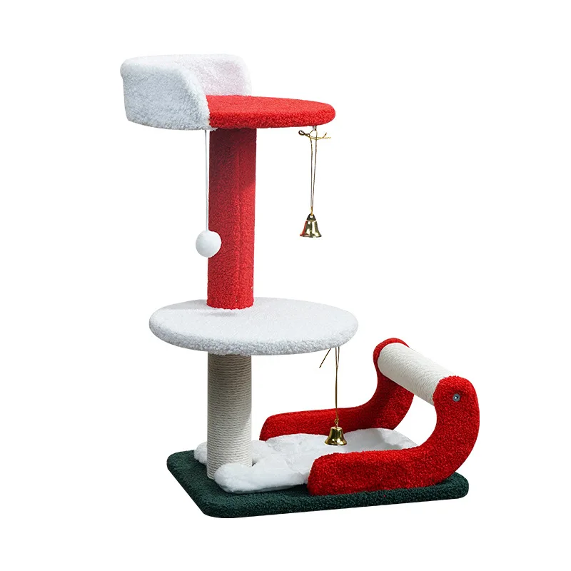 Christmas sled cat climbing frame cat small jumping platform cat scratching column sisal grinding claws teasing integrated toy