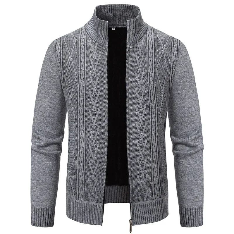 

2023 Winter Men's Sweater Knitwear Men's Cardigan Coat Zipper Stand Neck Casual Thickened Top