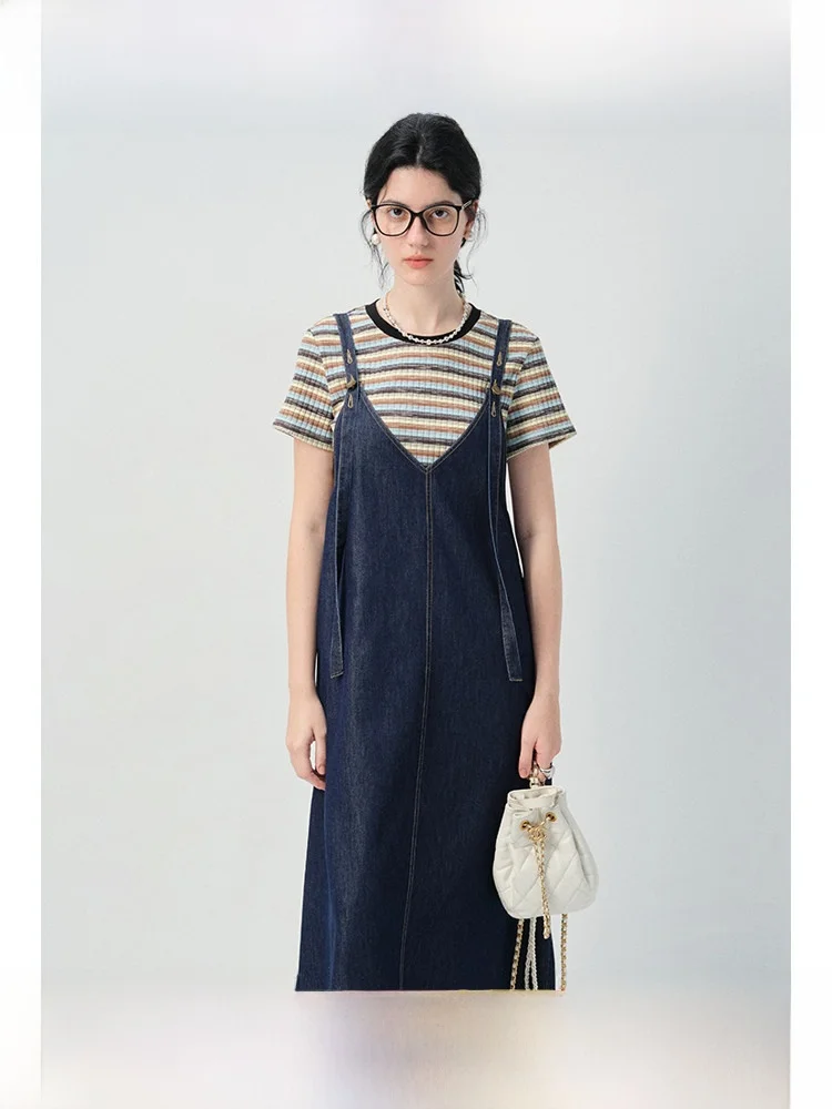 

plus Size Women's Denim Overalls Dress Casual Loose Fit Summer New Style Slimming Effect for Plump Women Long A-Line Skirt