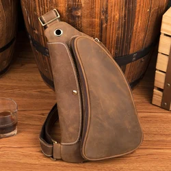 Sac de poitrine en cuir de cheval fou rétro fait à la main pour hommes, couche Baotou, sac de messager en cuir de cercle, sac d'œuvres d'art personnalisées, sac de marée