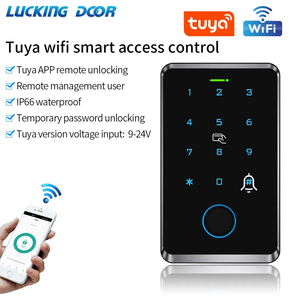 Tuya Wifi Fingerprint Access Control Keypad Outdoor Waterproof Remote Door Opener Master Card App Temporary Password Interlock