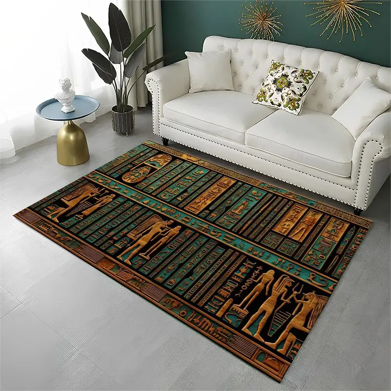 Retro Egyptian Mural Hieroglyphics Symbol Area Rug Non-slip Carpet for Bedroom Living Room Sofa Doormat Home Decor Floor Mat