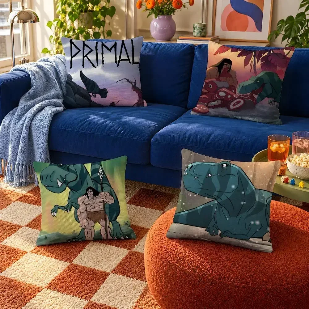 Primal Cover Cartoon Feeder Throw Pillow Cover Spear Soft Short Fang Plush Case For Sofa Night Bedroom Cozy Home Decor