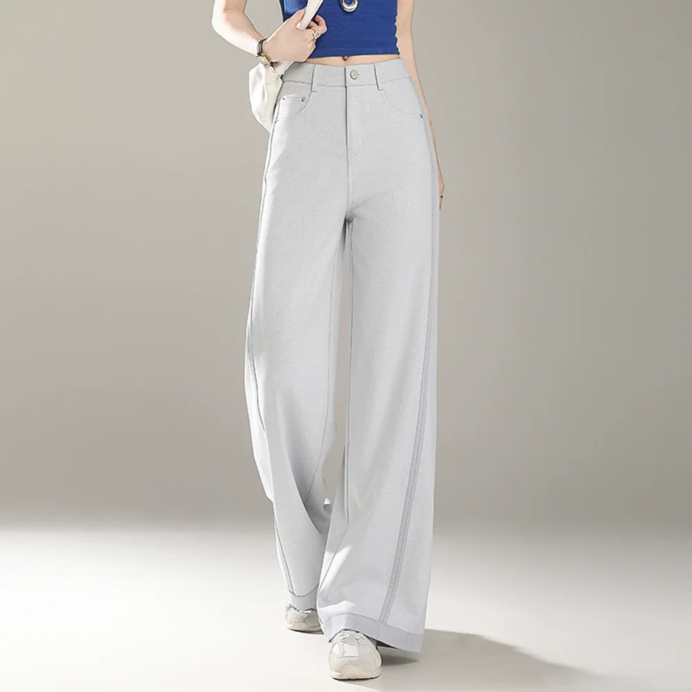 Pantalon droit à jambes larges pour femmes, taille haute, coupe ample, décontracté, extensible, en coton, nouvelle collection printemps été 2025