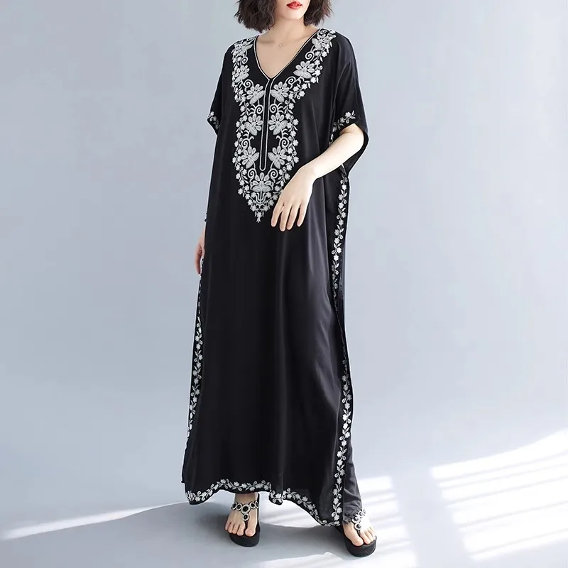Summer Style Nightdresses Women Sleepwear Dress Embroidery V-neck Nightgown Plus Size Nightwear loose Outside Wear
