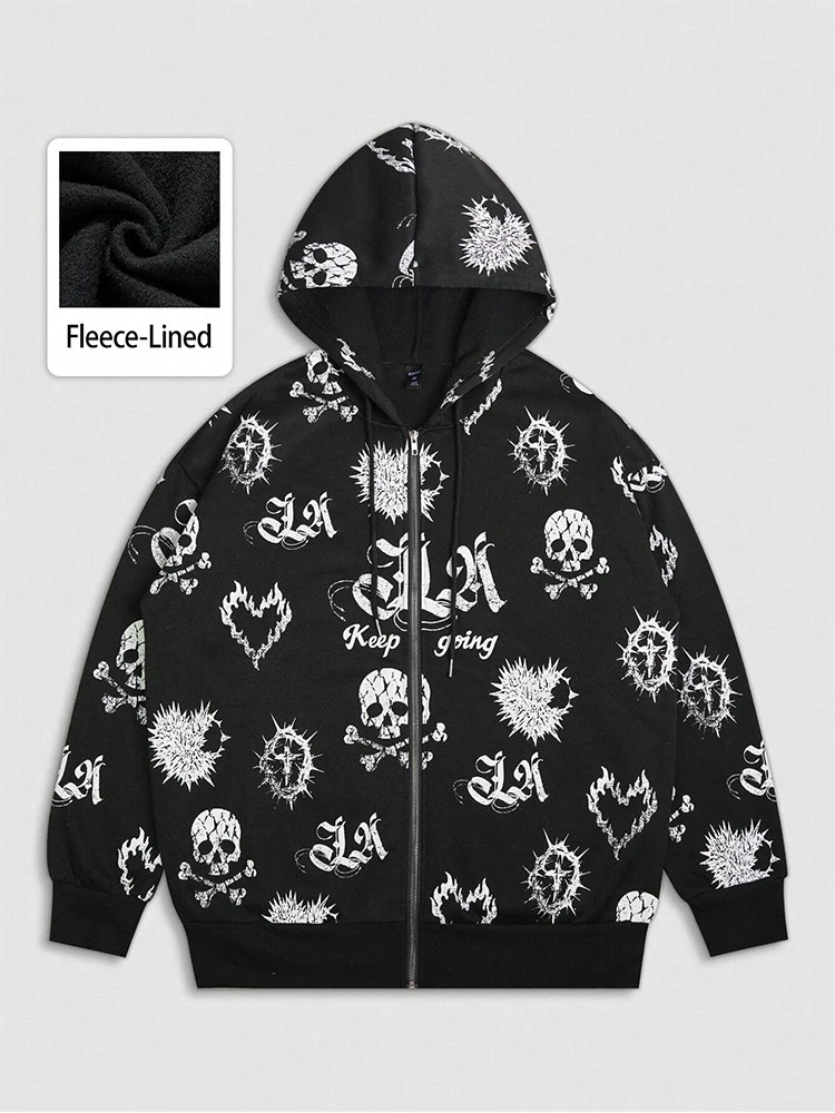 

2024 new Amazon cross-border men's and women's Christmas skull print pattern loose hooded sweatshirt for Europe and America