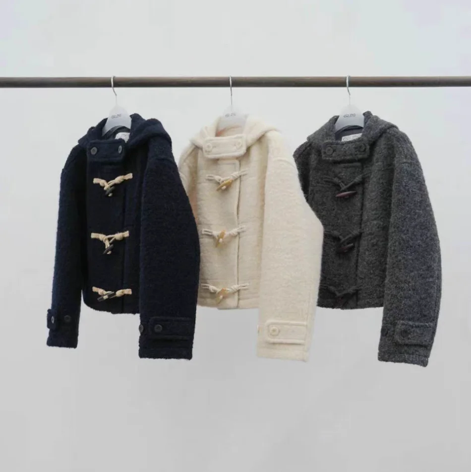 

ERUME Anti-Aging Hooded Button ort Women's Coat Autumn Winter New Sle Long Sve Regular Length Single Button Closure