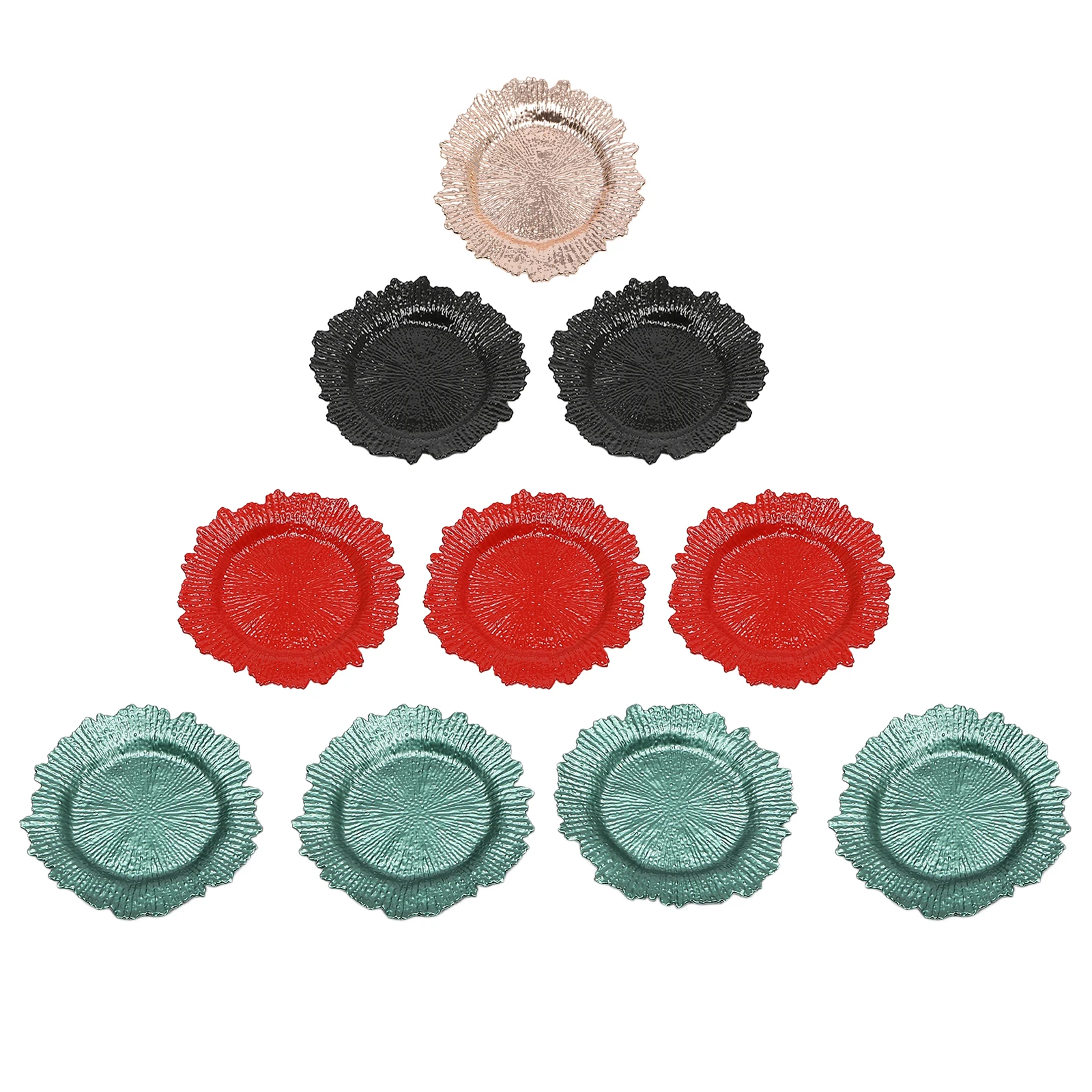 

24-Piece 12.6 Inch Charger Plates Set Round Plastic Reef Dinner Plates for Wedding Party Decoration 4 Colors