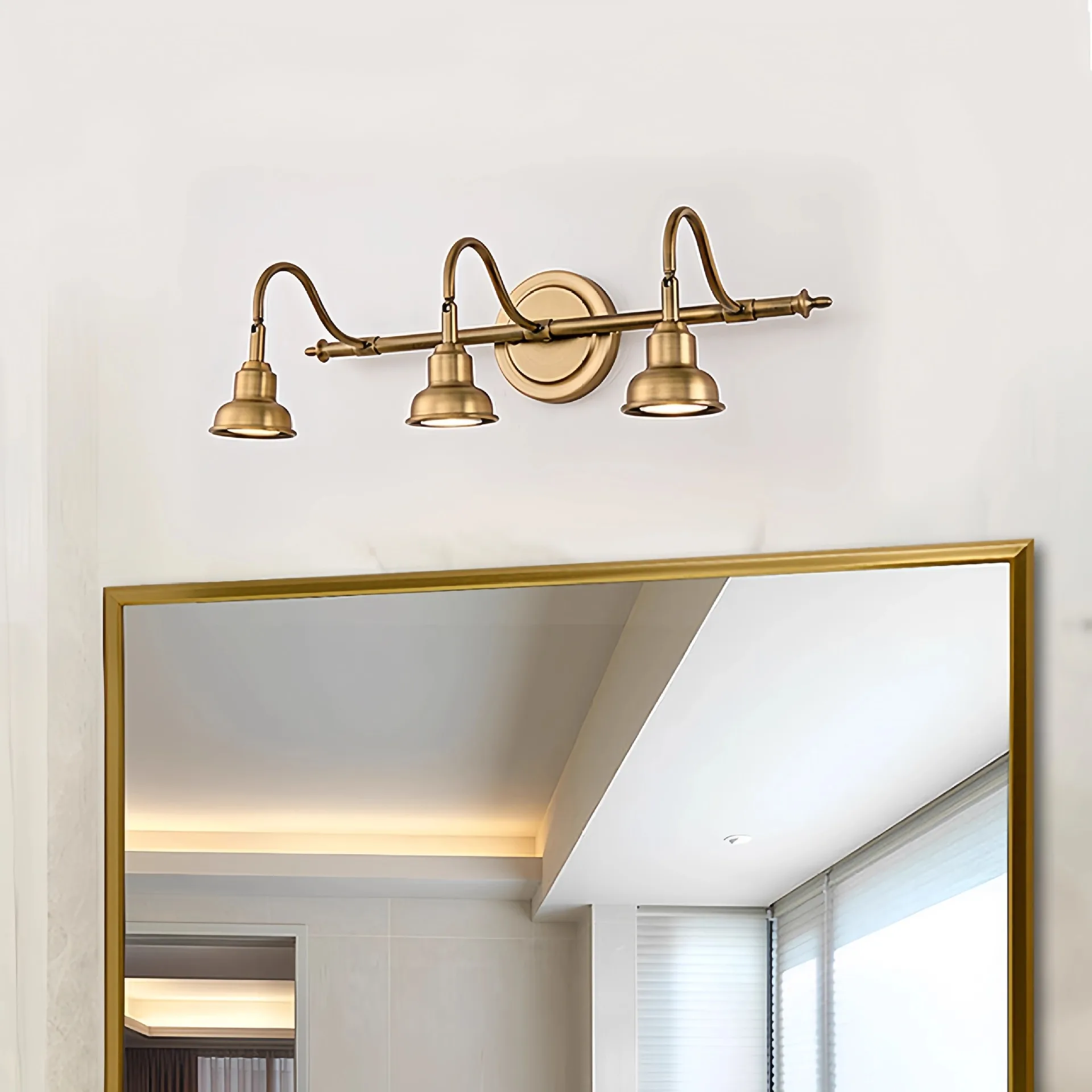 3-Head Copper Wall Lamp LED Gold Mirror Headlight Waterproof Mirror Cabinet Bathroom Light Dressing Table Art Adjustable Lights