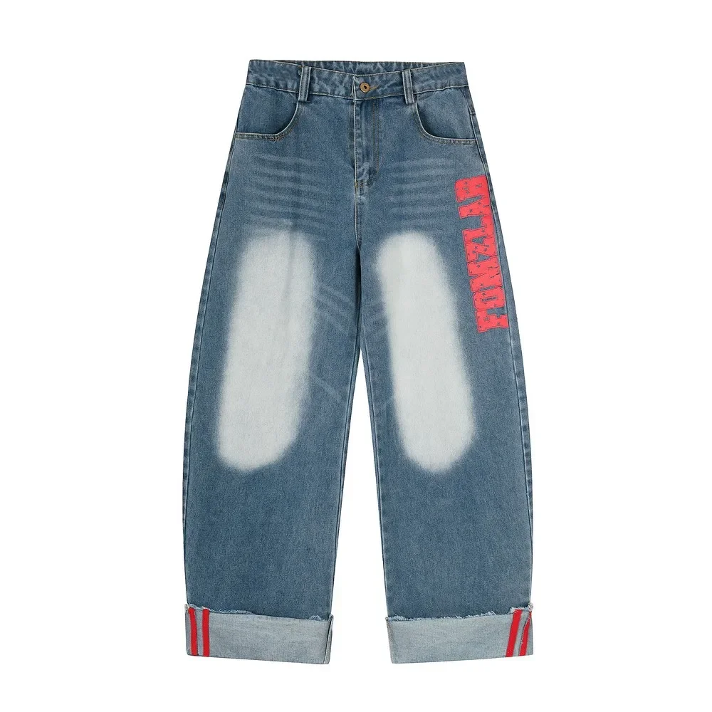 Design Distressed Washed Bleached Grunge Aesthetic Oversize Goth Pants Trousers for Women Grils Streetwear Grunge Winter Spring