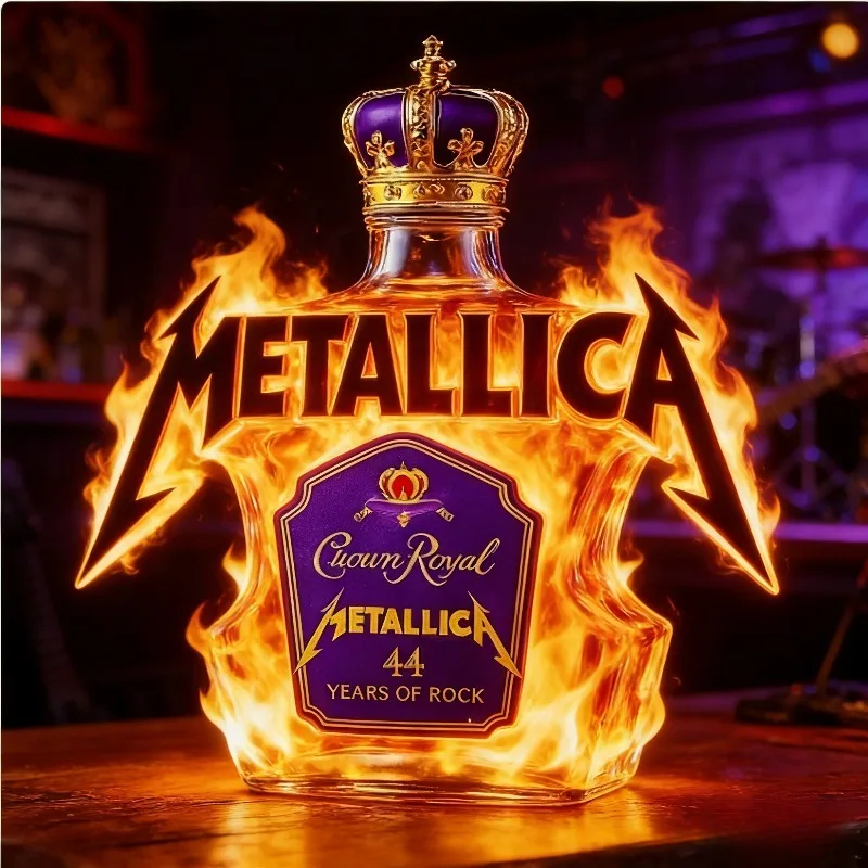 Whisky Metallica Edición Limitada 44 Años de Rock, Botella con Logotipo Icónico, Whisky Canadiense Coleccionable para Fanáticos del Rock