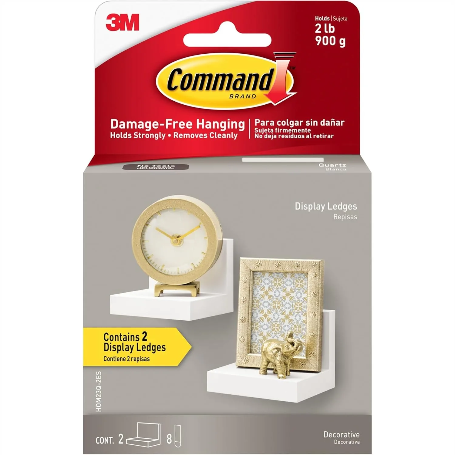 

Command Display Ledges, Holds up to 2 lb, Quartz, 2 Ledges with 8 Medium Strips, Damage-Free Hanging Floating Shelf for Living