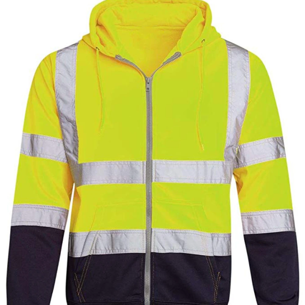 Labor Protection Jacket, Reflective Strip Hooded Sweatshirt, Sanitation Work Clothes, Fleece Color Matching Zipper Sweatshirt