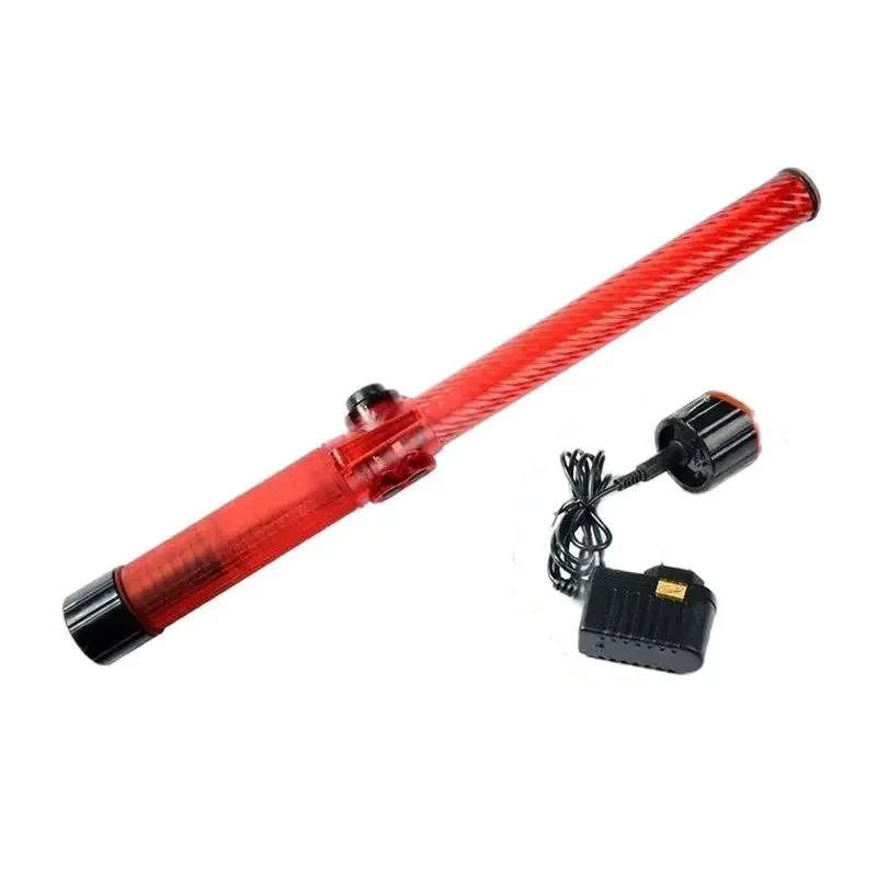 

54cm Built-in Rechargeable Battery LED Traffic Red Warning Whistle Emergency Ann Glo-sticks Red Baton Light