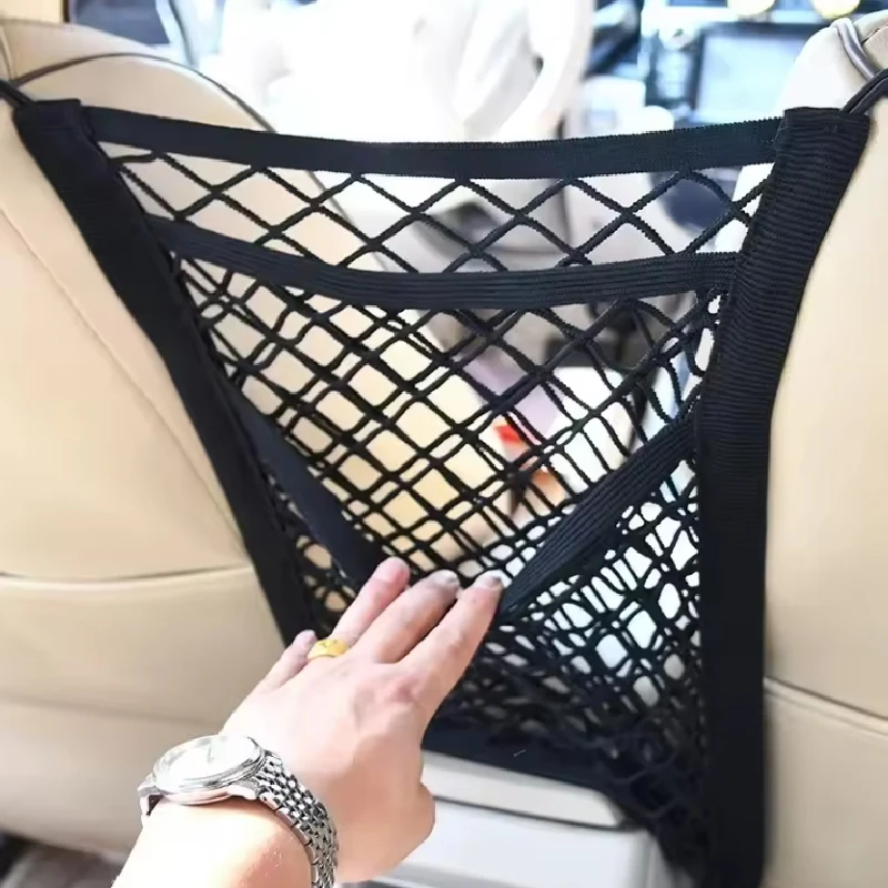 1Pc Universal Elastic Polyester Car Truck Seat Mesh Storage Net Bag with Hook Between Seats Organizer Holder Pocket
