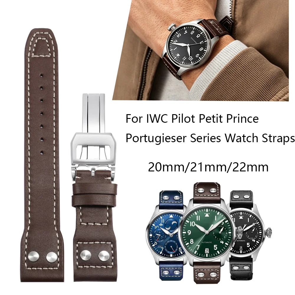 New 20mm 21mm 22mm For Iwc Pilot The Little Prince Portugal Series Fashion Classic Vintage RivetGenuine Leather Watch Strap