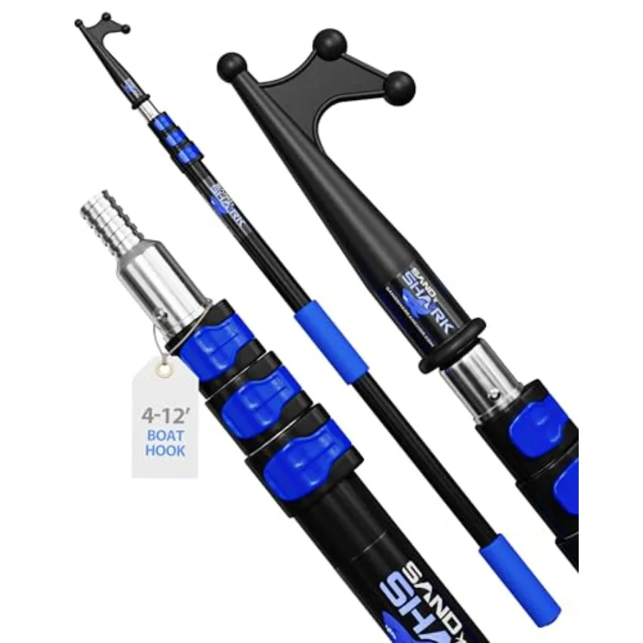 

SandShark 4 Stage Heavy Duty Telescoping Boat Hook - Anodized Aluminum Dock Pole, Sturdy Extension Pole with Foam Grips - Boat