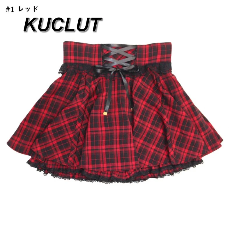 대량 생산 일본식 격자 무늬 짧은 짧은 스커트 여성용 여름 더블 레이어 스트랩 레이스 접합 하이 웨이스트 스커트