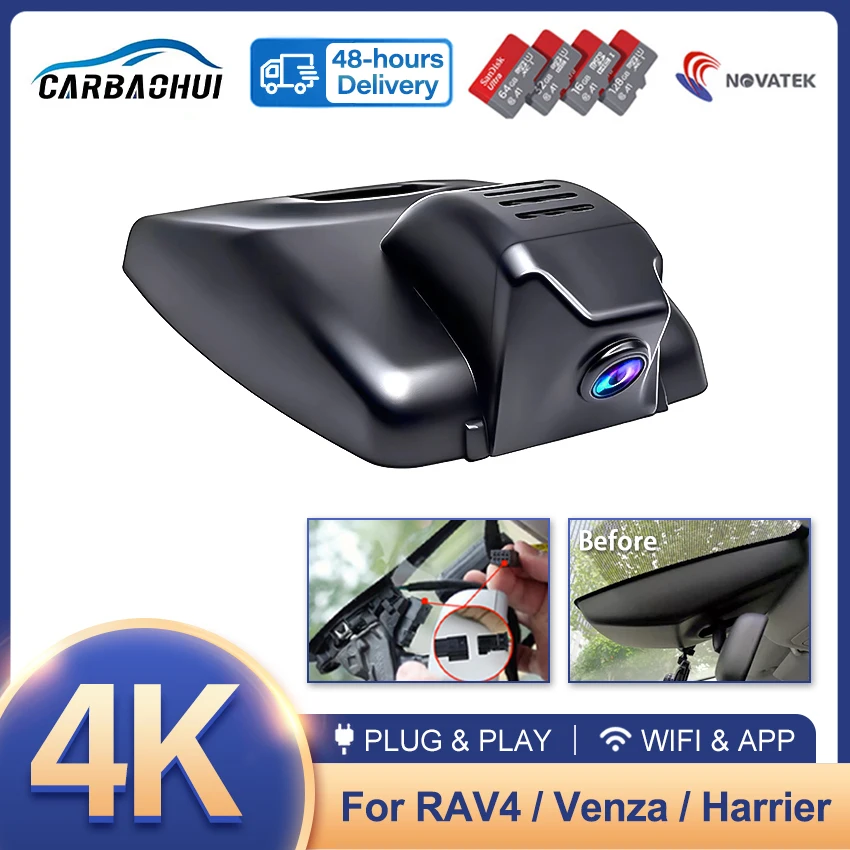 

Dash Cam for Toyota RAV4 XA50 XA40 XU80 2019-2024/ Venza/ Harrier, Wireless 4K Car DVR Dashcam Camera Recorder for Suzuki Across