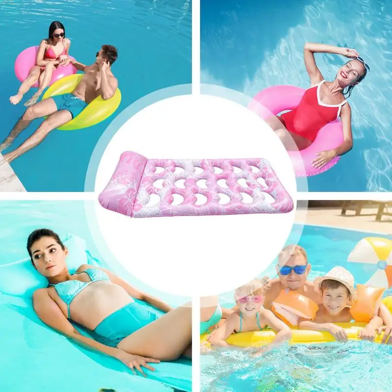 Packable Floats For Travel Sun Tanning Floats Pool Toys Printed Leaf Pattern Lounge Chair Large Inflatable Pool Floaties Rafts