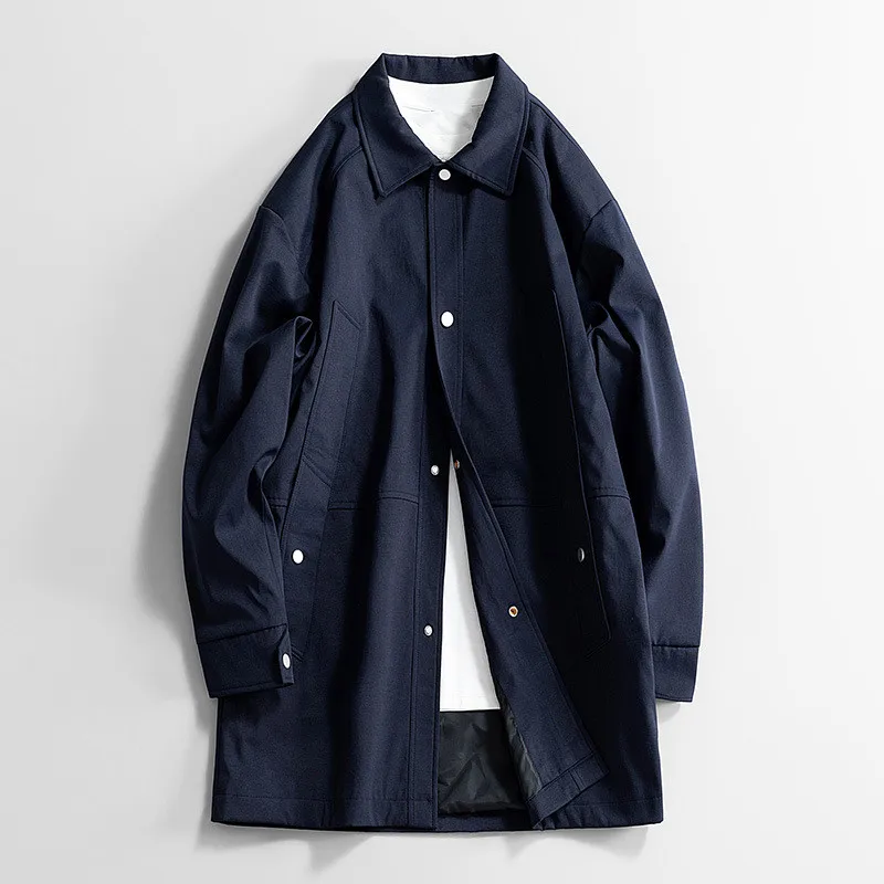 2026 Spring Men Long Jacket Loose Mid-Length Fashion Casual Coat Male Turn-Down Collar Trench Coats Fashion Outerwear Plus Size