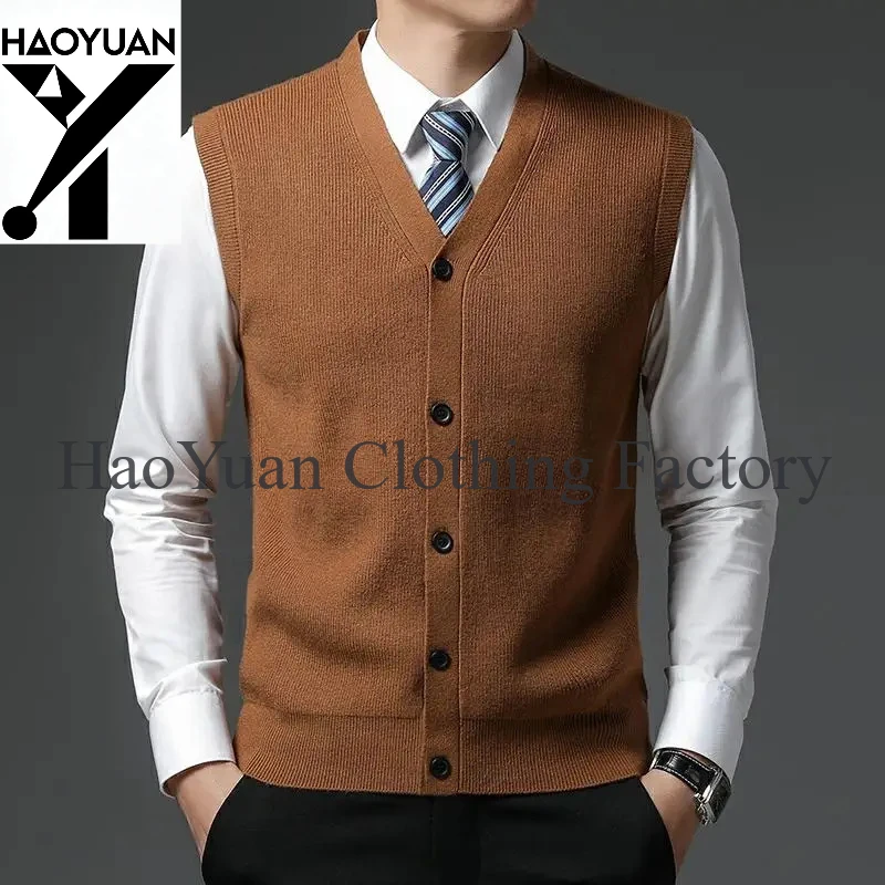 Level 4 Super Anti-pilling Top Grade Pleuche New Winter V Neck Woolen Fashion Brand Knit Cardigan Casual Sweater Vest Sleeveless