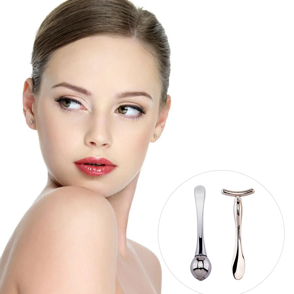 ชุดครีมบำรุงรอบดวงตาแบบแท่ง 1 ชุด พร้อมช้อนมาส์กหน้าแบบสองด้าน ช้อนแต่งหน้าพกพา สำหรับดูแลผิวรอบดวงตาและใบหน้า รูปทรงตัว T สำหรับความงาม