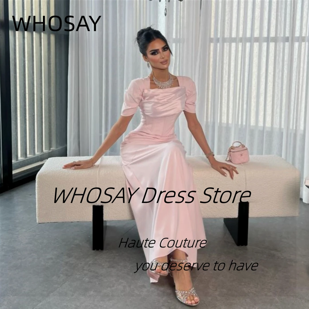 WHOSAY Dubai Arabia Party Women Wear Short Sleeves Prom Dresses 2024 Lace Up Sexy Back Special Banquet Evening Gowns