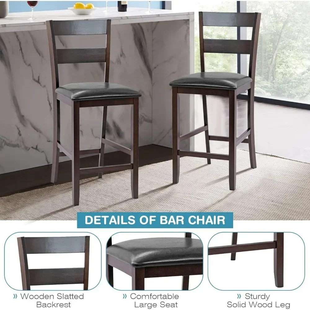 Set of 4 Bar Stools, 25” Counter Height Kitchen Dining Pub Chairs with Soft Padded Seat, PU Leather Cover & Rubber Wood