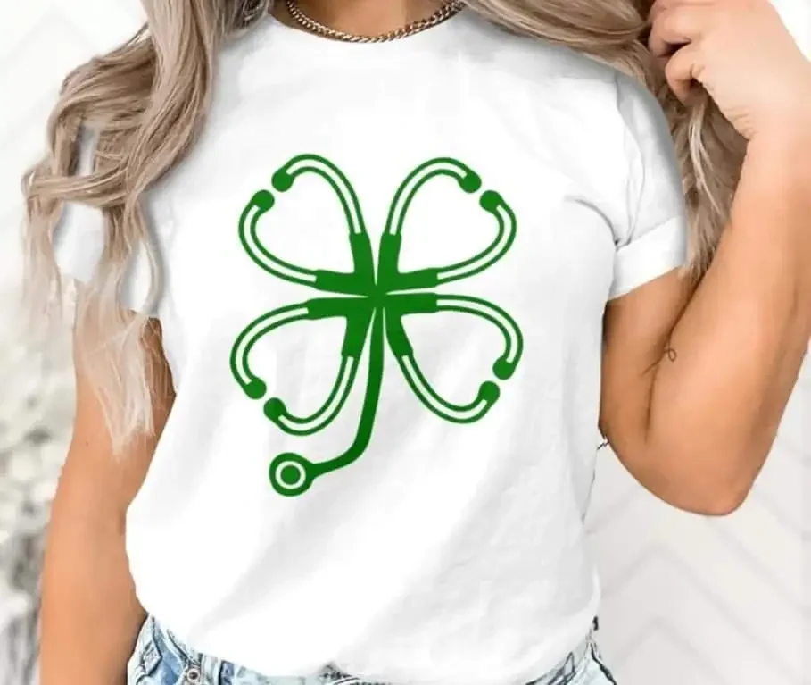 Shamrock Stethoscope T shirt St Patricks Day Nurse Shenanigan Irish for RN
