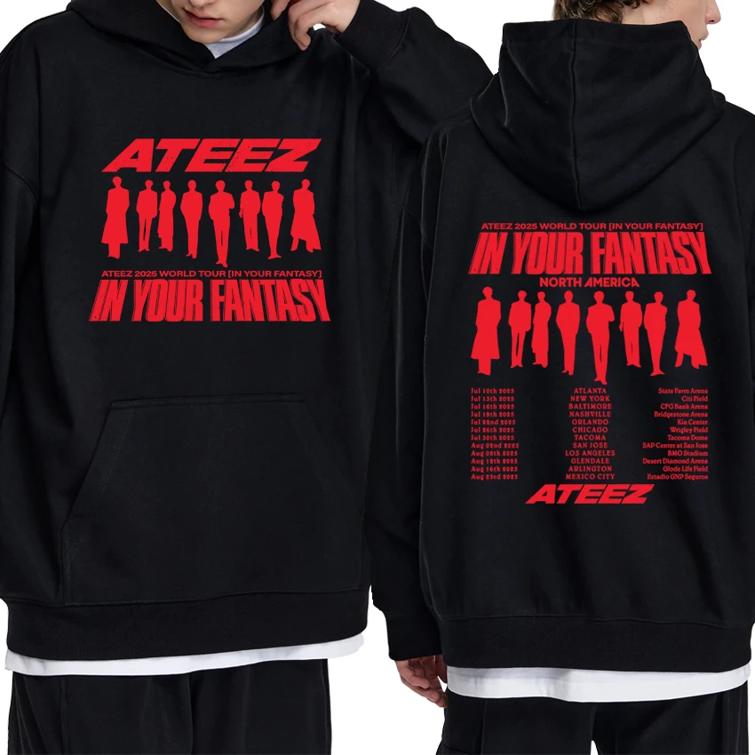 

Trend Ateez In Your Fantasy World Tour 2025 Double Sided print Hoodies Men women fashion Y2k pullovers Unisex Fleece Sweatshirt
