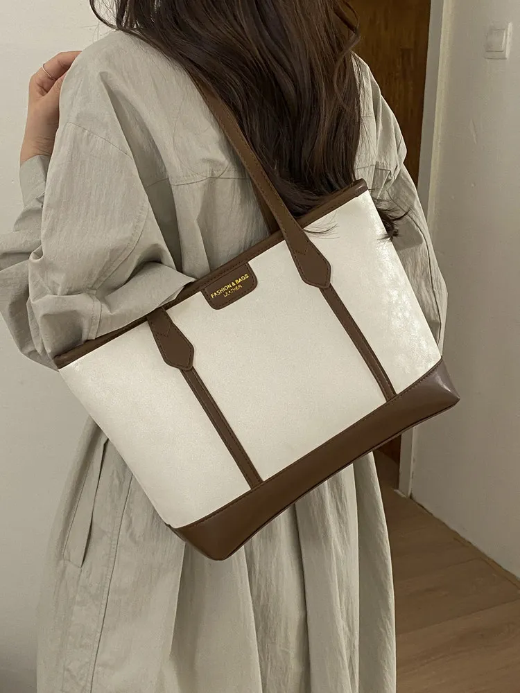 Large Capacity Commuting Tote Bag for Women 2026 New Fashionable Trend PU Leather Shoulder Bag Office Lady Vintage Handbags