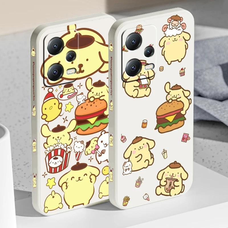Pompompurin Sanrio Cartoon Liquid Left Rope For Xiaomi Redmi Note 13 12 12S 12R 11 11T 11S 10 10S Pro Plus 5G Funda Phone Case image 4