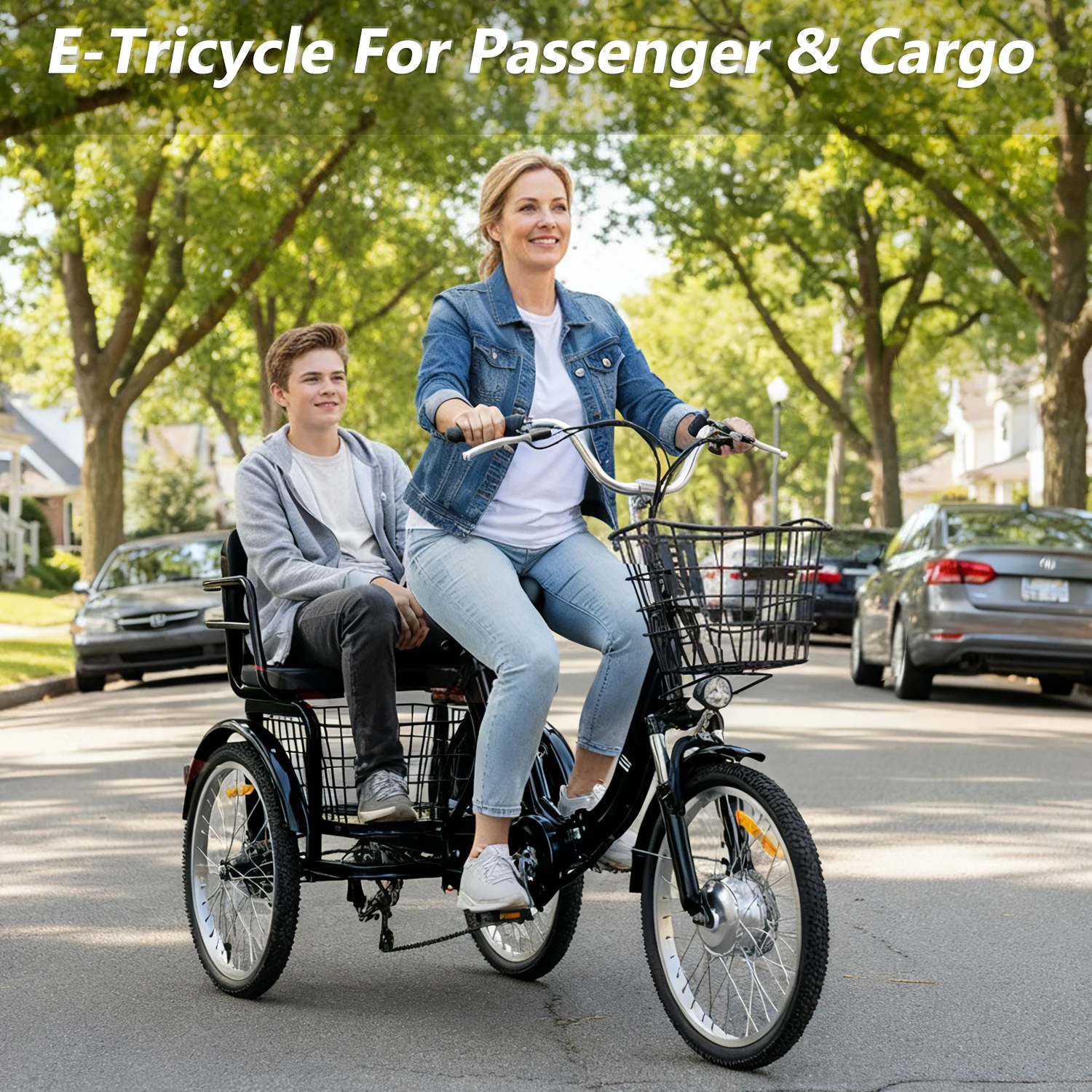 

700W 20AH Dual Seat Electric Trike Cargo, Adults 2 Seater Electric Tricycle with Pedals, Large Capacity Battery for Adults