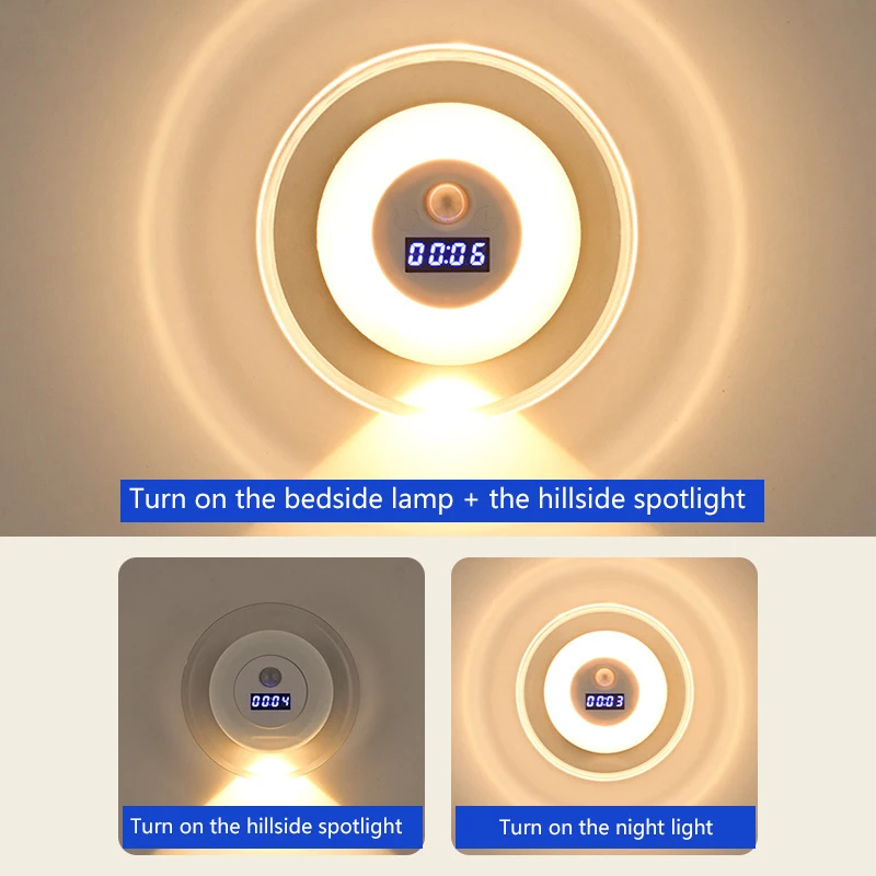Led intelligent remote control clock induction lamp wall lamp hill lighting bedroom bedside night charging nightlight