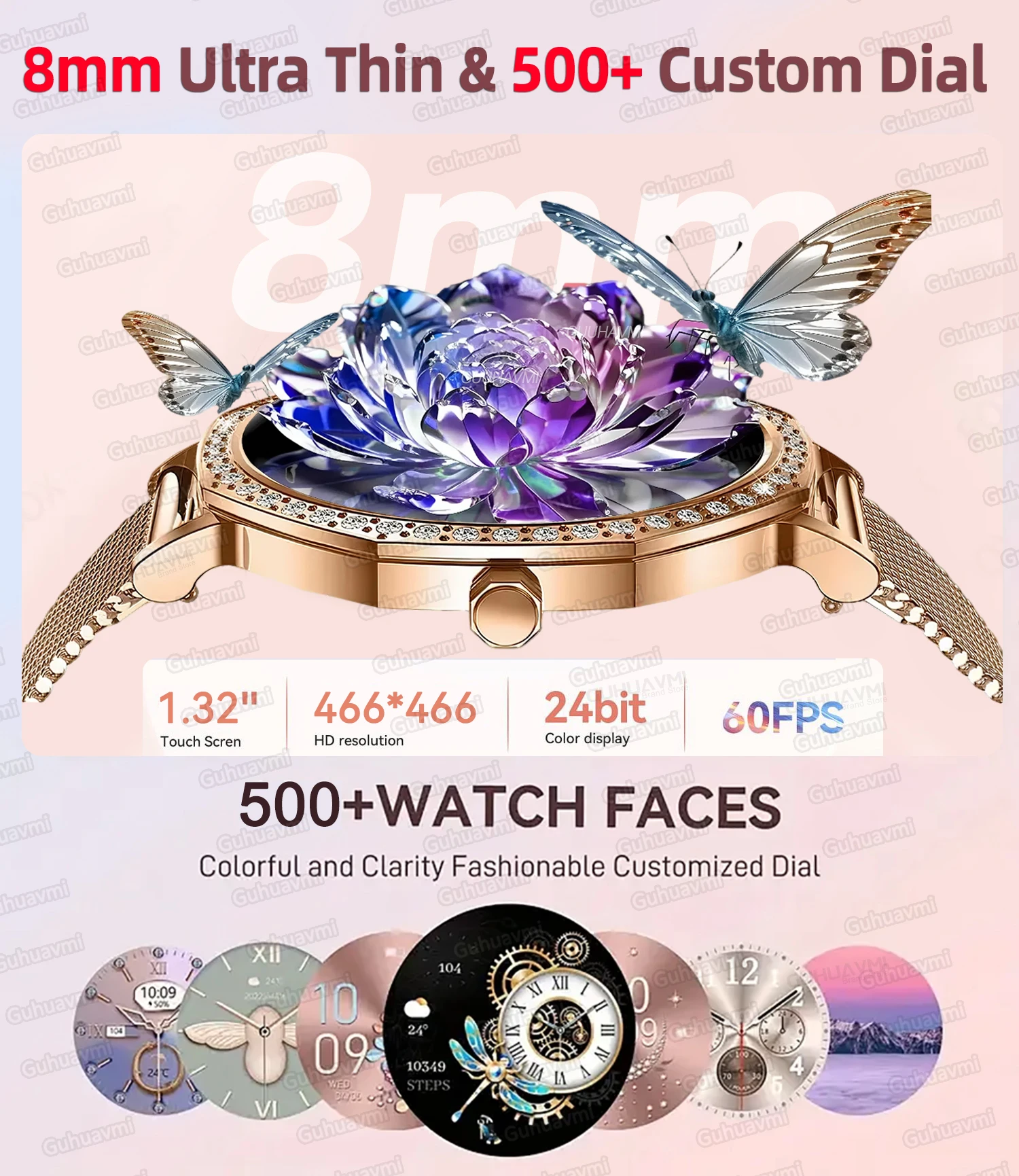 2026 سيدة 1.32 "موضة ساعة ذكية المرأة شاشة AMOLED نظام تحديد المواقع معدل ضربات القلب بلوتوث دعوة مقاوم للماء في الهواء الطلق رقيقة جدا الساعات الذكية #2