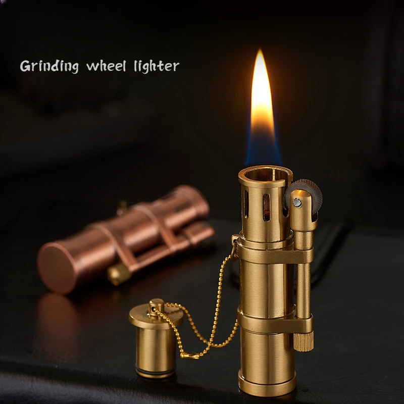 The Latest Metal Retro Bronze Kerosene Grinding Wheel Lighter Friction Fire Open Flame Alloy Brushed Windproof Cigarette Lighter