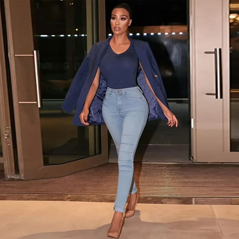 2025 جديد مثير نحيل الأزرق الجينز مزاجه التنقل مايكرو الربيع منتصف الارتفاع المرأة سروال شكل قلم رصاص موضة الأسود بنطال ذو قصة أرجل صغيرة