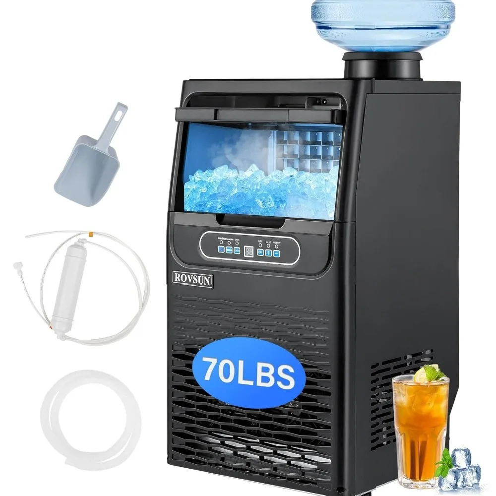 70LBS/24H Ice Maker with 2 Water Inlets & Appointment Function, with 11lbs Storage Bin, Ice Scoop, Drain Pipe & Water Filter