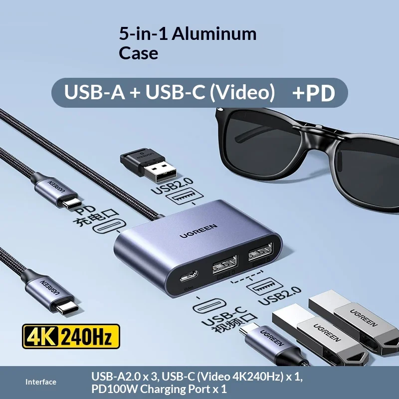 UGREEN CM866-55934 Expansion Dock 240HZ USB Typec HDMI Suitable For Charging Devices Simultaneously For MacBook Pro Air Laptop