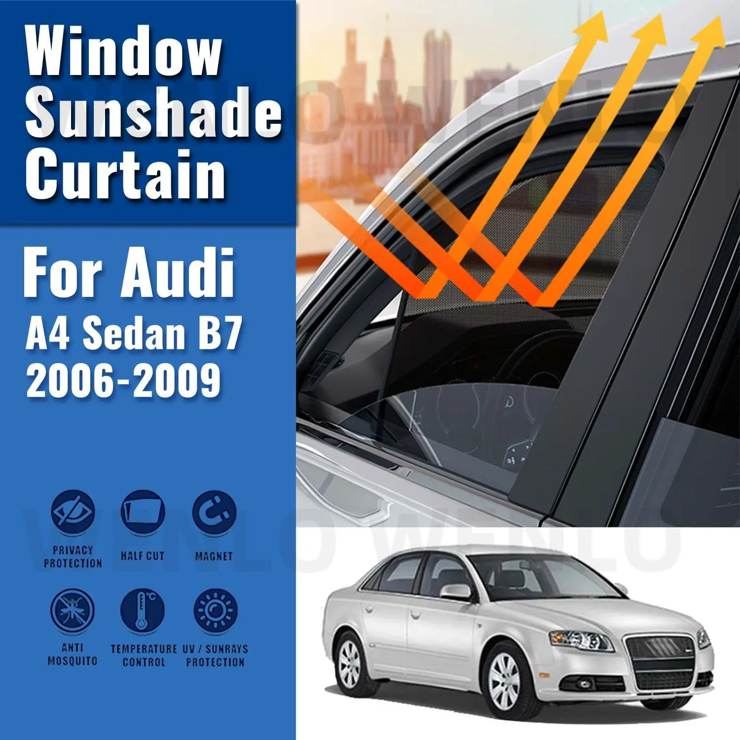 

For Audi A4 Sedan B7 2006-2009 Car Sunshade Magnetic Front Windshield Frame Curtain Rear Side Window Sun Shades Visor