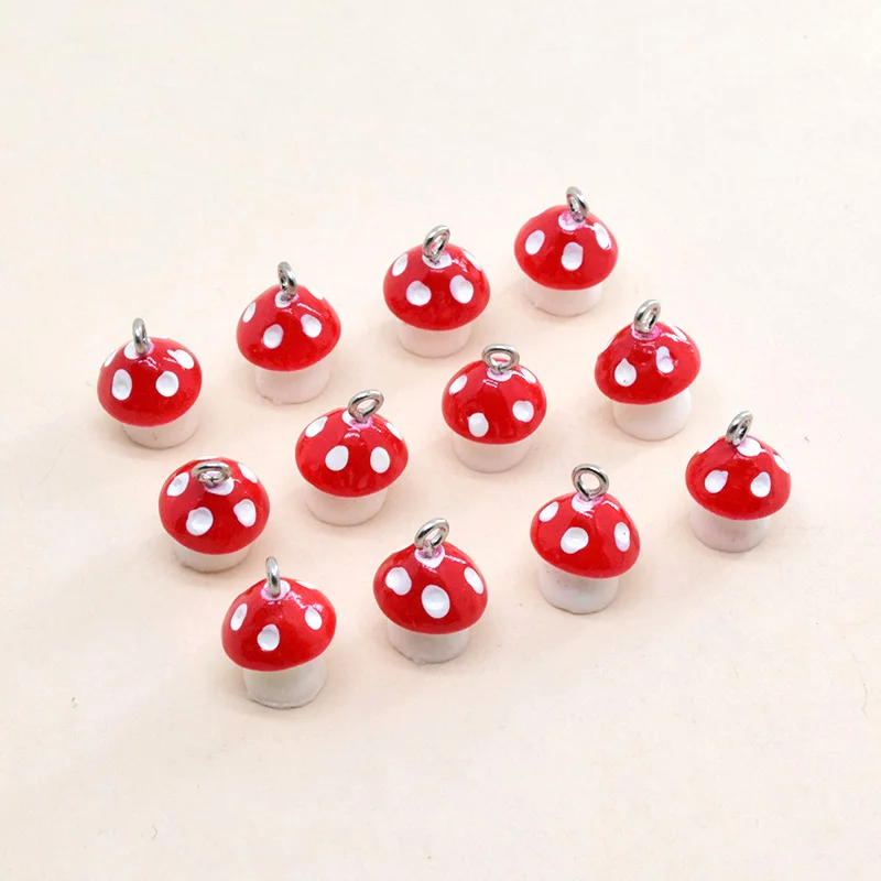 10pcs/Pack Mini Red Mushrooms Resin Charms Cute Small Vegetable Pendant For Earring Bracelet Diy Jewelry Accessory