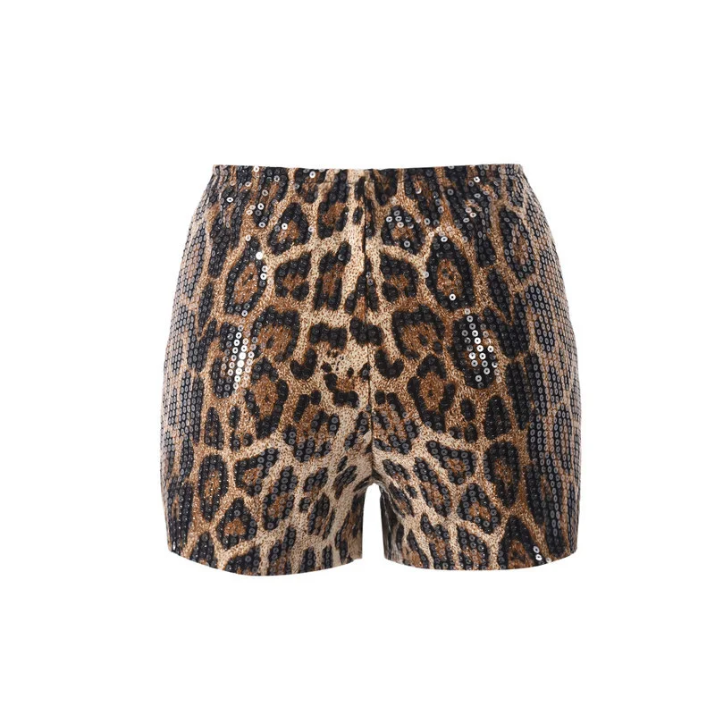 

Sequins Shiny Women Shorts Fashion Leopard Printed New High Waist Body-shaping Mini Bottoms Female New Stunning Streetwear