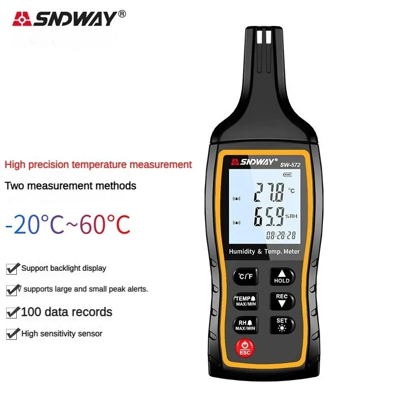 

SNDWAY Digital Thermometer SW-572 High Precision Humidity & Temperature Sensor Meter Backlight Data Storage Thermo-Hygrometer