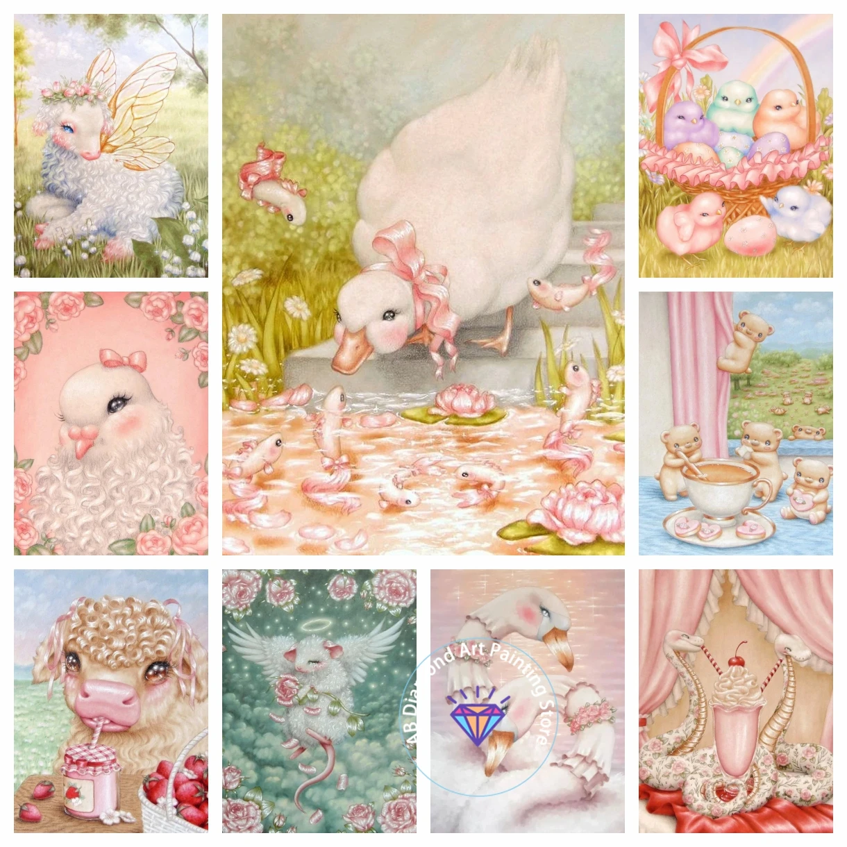 

AB Diamond Painting Kit Art Cute Pink Animals Bittersweet Celebration Embroidery Mosaic Cross Stitch Home Decor Children's Gift