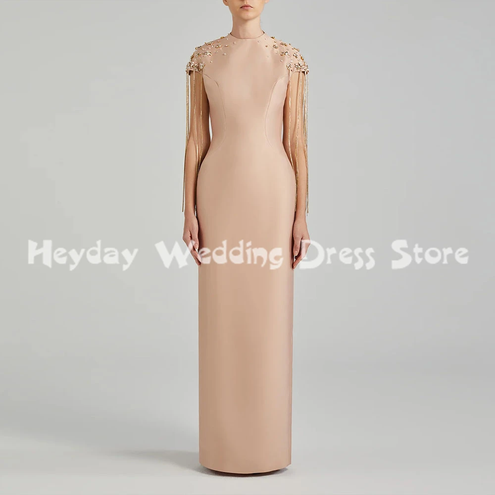 

Heyday женские прямые вечерние платья длиной до пола с круглым вырезом и бисером, с короткими рукавами и кисточками, вечерние элегантные платья 2025