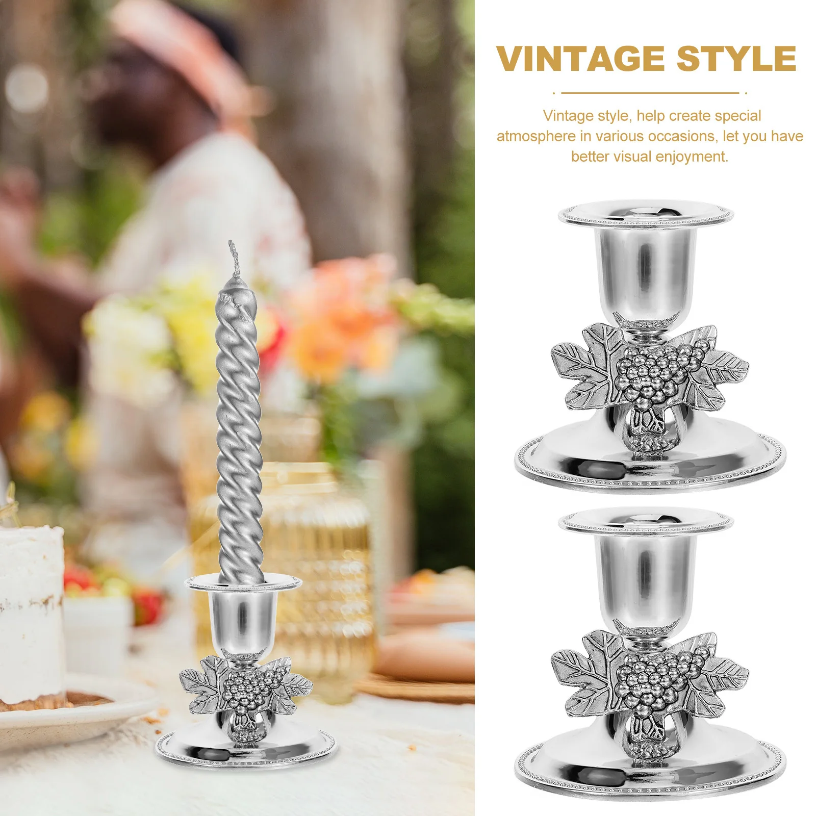 

2Pcs Metal Holder Vintage Decorative Shabbat Candlesticks for Banquet Dinner Cafe Warm Romantic Atmosphere Ornament