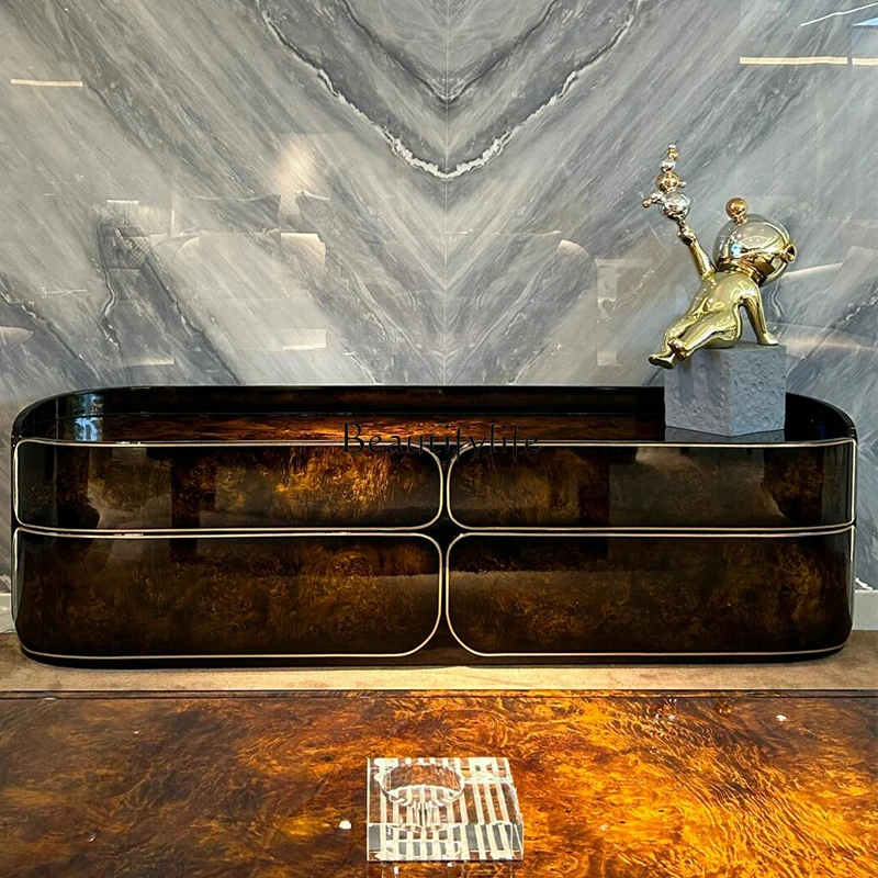 

04Italian light luxury solid wood TV cabinet piano tree tumor baking paint high-end custom furniture