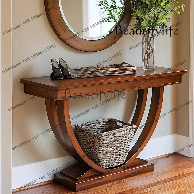 American rural solid wood entrance platform retro living room entrance cabinet aisle corridor decoration pretty fashion new